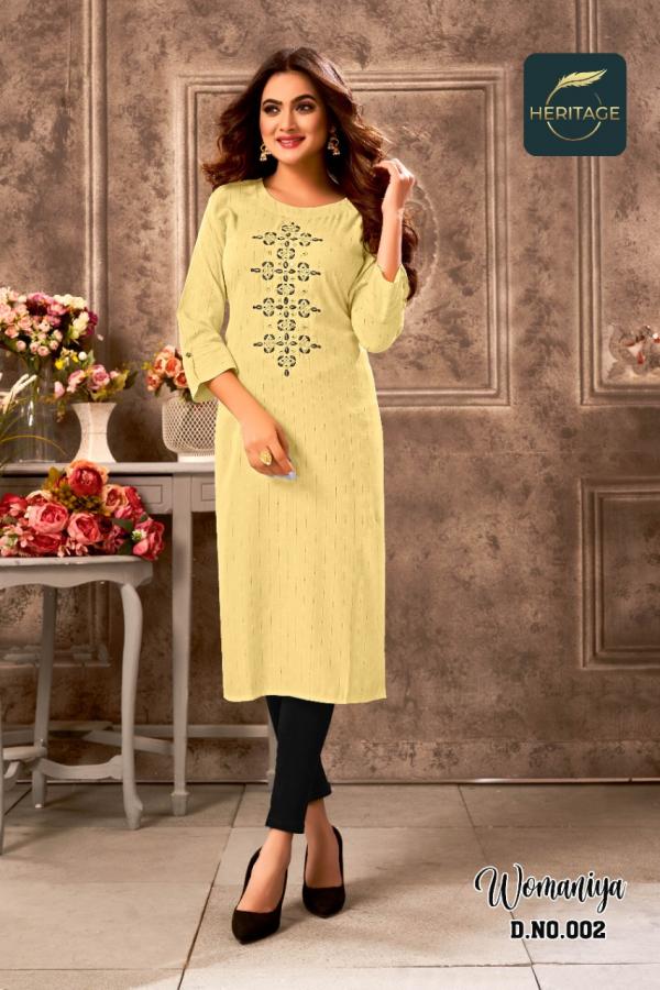 Heritage Womaniya Rayon Designer embroidery Kurti Collection